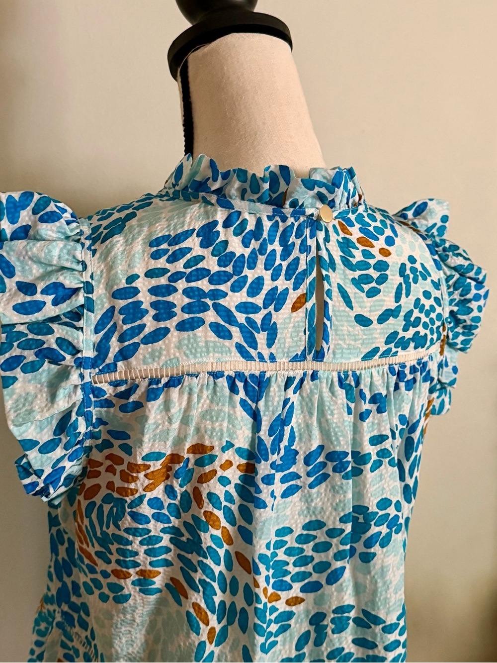 Marie Oliver | Tia Tiered Silk Blouse Blue Floral Ruffle | XS - Picture 3 of 14